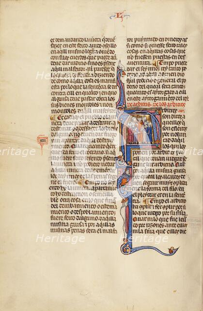 Initial A: A Judge Speaking to Two Groups; Vidal Mayor, about 1290-1310. Creator: Unknown.