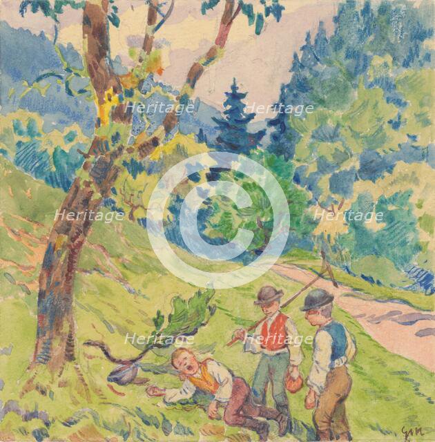 12.- Three Boys at the Edge of the Forest, 1932. Creator: Gustav Mally.