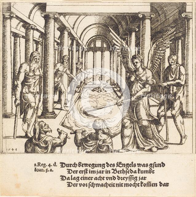 The Angel Agitating the Pool of Bethesda, 1548. Creator: Augustin Hirschvogel.