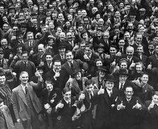 A crowd gives Prime Minister Winston Churchill the thumbs up, London, c1940-c1944. Artist: Unknown