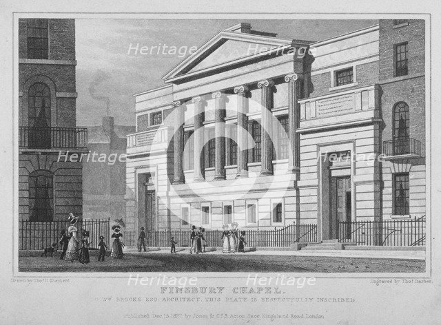 Finsbury Chapel, Blomfield Street, City of London, 1827. Artist: Thomas Barber