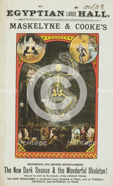 Maskelyne & Cooke's The New Dark Seance & the Wonderful Skeleton! at the Egyptian Hall, 1883.  Creator: Unknown.