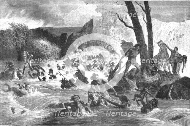 'Army of Theodore overtaken by a flood crossing the Bashilo; A journey through Soudan..., 1875. Creator: Unknown.