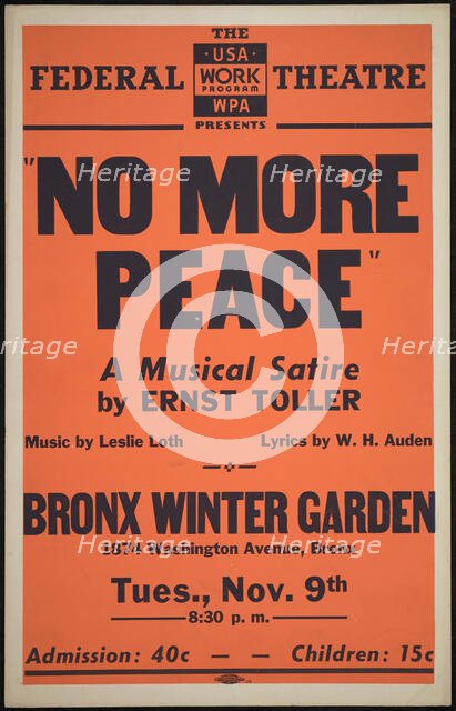 No More Peace, New York, [1937]. Creator: Unknown.