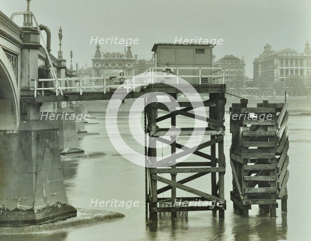 Emergency Water Supply Pump Platform, Westminster Bridge, London, WWII, 1944. Artist: Unknown.