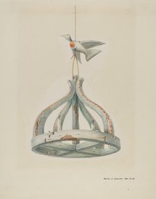 One painted, Wooden Candelabrum, with Dove, c. 1937. Creator: Majel G. Claflin.