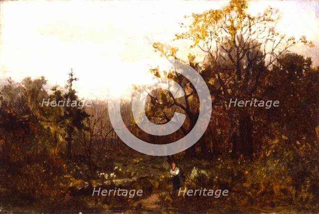 Untitled (landscape--woman carrying wood). Creator: Edward Mitchell Bannister.