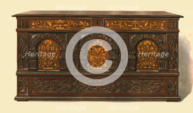 Oak inlaid chest, 1904. Artist: Shirley Slocombe.