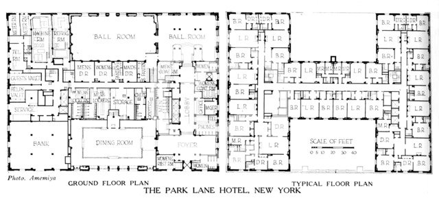 Floor plans, the Park Lane Hotel, New York City, 1924. Artist: Unknown.