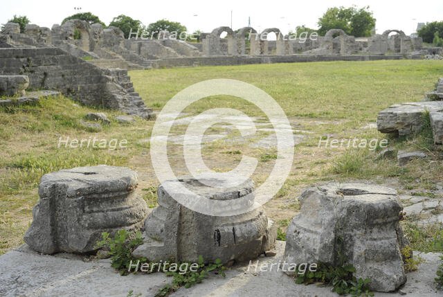 Partial view of the amphitheater ruins, ancient city of Salona, Solin, Croatia, 2018.  Creator: Unknown.