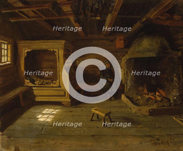 Farm Interior from Skjonne in Numedal, 1848. Creator: Adolph Tidemand.
