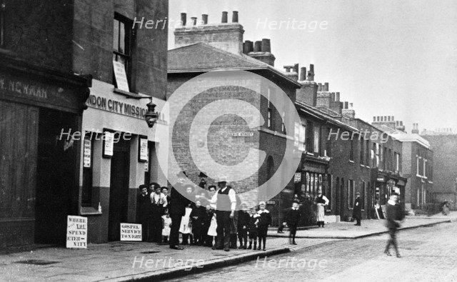 The London City Mission Hall in Grundy Street, near East India Dock, London, 1900s. Artist: John Galt