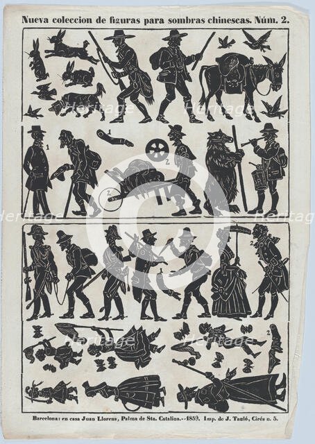 Sheet 2 of figures for Chinese shadow puppets, 1859. Creator: Juan Llorens.