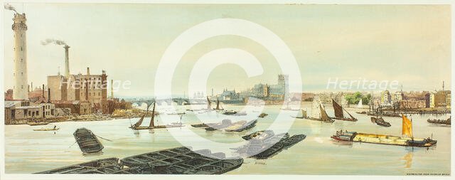 Westminster, from Waterloo Bridge, plate nineteen from Original Views of London as It Is, 1842. Creator: Thomas Shotter Boys.