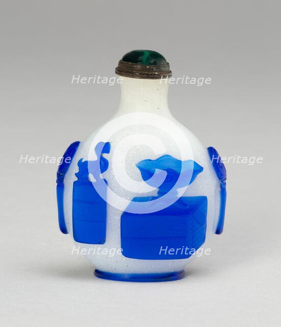 Snuff Bottle with Stem Bowl, Seal, and Books, Qing dynasty (1644-1911), 1750-1800. Creator: Unknown.