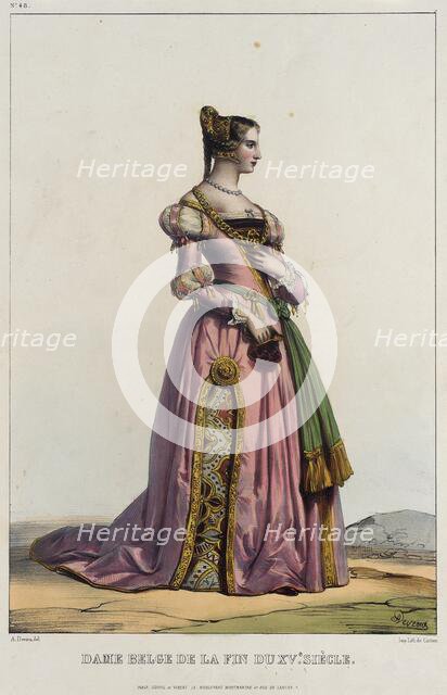 Costume Plate: Dame Belgede la Fin du Xve. Siecle, No. 48, c1850. Creator: Unknown.
