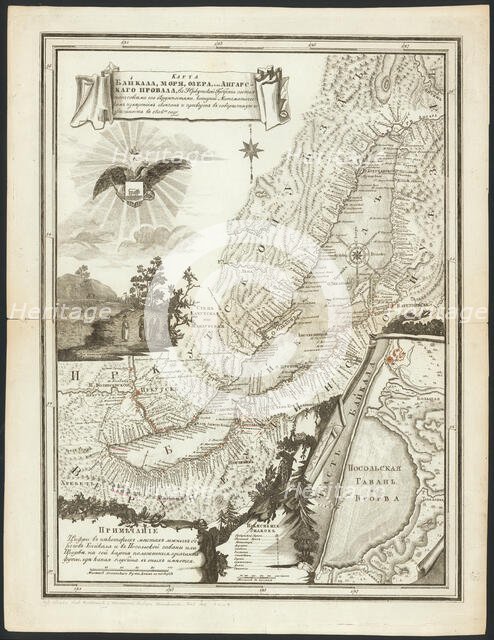 Map of Baikal, a Sea, a Lake, or an Angara Gap, Located in the Irkutsk Province..., 1814. Creator: Unknown.