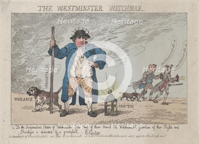 The Westminster Watchman, April 12, 1784., April 12, 1784. Creator: Thomas Rowlandson.