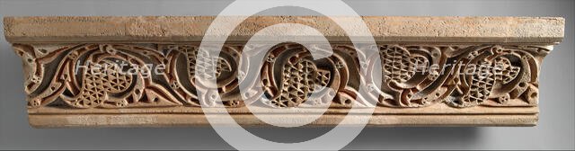 Fragment of a Painted Cornice Panel with Scrolling Vines, Iran, 11th century. Creator: Unknown.