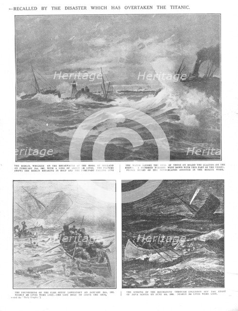 'Famous Wrecks of Bygone Days: Some Historic Disasters at Sea', April 20, 1912. Creator: Unknown.