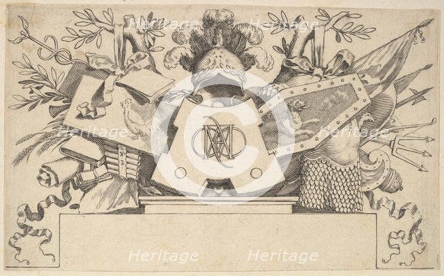 Trophy with Monogram Containing the Letters of LEONARDOS, 1651. Creator: Claude Mellan.