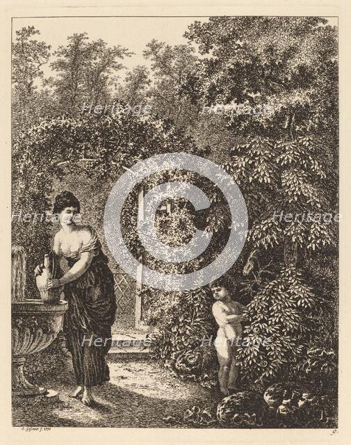Putto Visiting a Girl at a Fountain, 1771. Creator: Salomon Gessner.
