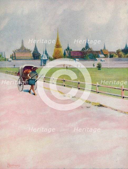 'A Corner of the Grand Palace Enclosure, Bangkok', 1913. Artist: Edwin Norbury.