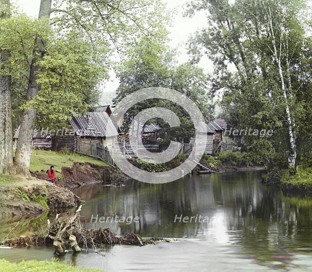 On the Sim River near the Asha-Balashovskii Station, 1910. Creator: Sergey Mikhaylovich Prokudin-Gorsky.