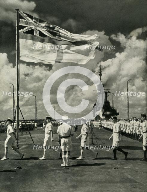 British sailors on the deck of an aircraft carrier, Second World War, c1943.  Creator: Unknown.