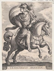 Emperor Vespasian on Horseback, from the series The First Twelve Roman Caesars, plate 1..., 1610-50. Creator: Matthaus Merian.