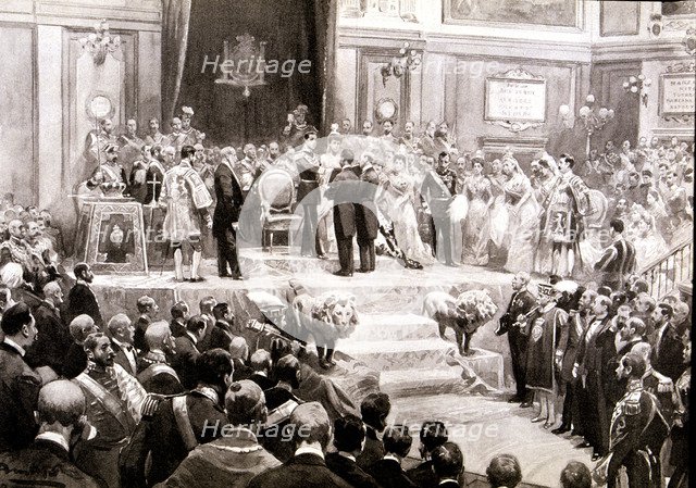 Oath of the Constitution in the Courts in 1902 by King Alfonso XIII of Spain (1886-1941) with his…