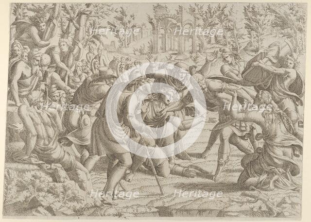 The Treacherous Sinon Brought into the Trajan's Camp by the Shepherds, 1535-55. Creator: Jean Mignon.