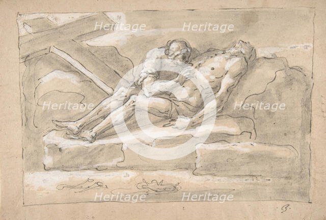 The Dead Christ Mourned by the Magdalen Who Venerates His Side Wound., 1787-1863. Creator: Fortunato Duranti.