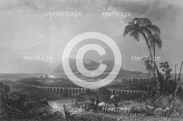 'Gibraltar, From Algeziras', 1840. Artist: Joseph Clayton Bentley.