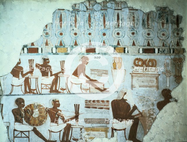 Fragment of painted plaster from the tomb of Sebekhotep, from Thebes, Egypt, 18th Dynasty, c1400 BC. Artist: Unknown