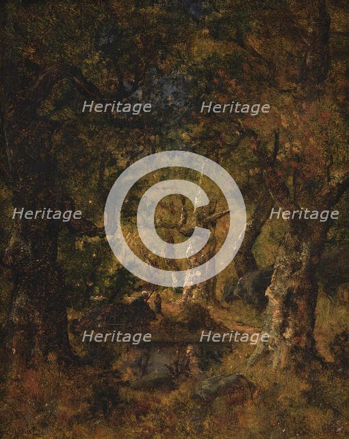 Interior of a Wood with Lake and Figures, 1823-1876. Creator: Narcisse Virgile Diaz de la Pena.