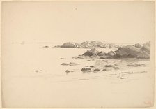 Rocklined Beach with Distant Boats, probably 1860/1869. Creator: William Stanley Haseltine.