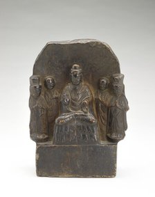 Seated Buddha (Shakyamuni) with standing monks and bodhisattvas..., Period of Division, 535. Creator: Unknown.