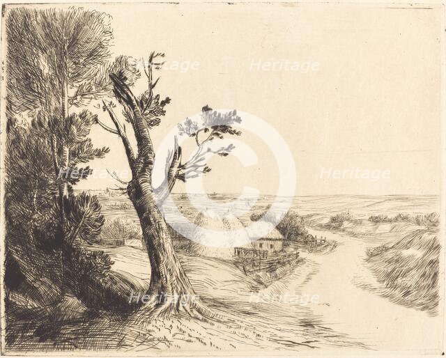 Landscape with Haystacks (Le paysage aux meules). Creator: Alphonse Legros.