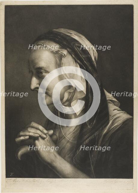 Old Woman Leaning on a Cane, from Life-Sized Heads, 1760. Creator: Thomas Frye.