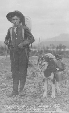 Prospector and dog ready for the summer trail, between c1900 and 1916. Creator: Unknown.