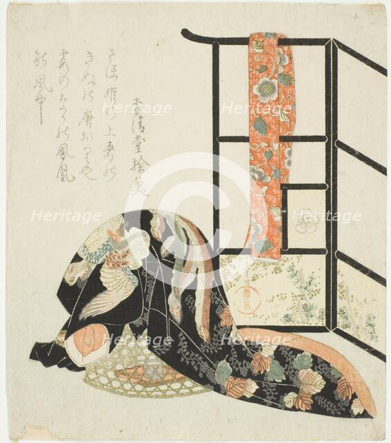 Scenting a kimono with incense, early 19th century. Creator: Yanagawa Shigenobu.