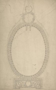 Design for a Girandole Mirror, an Oval Resting on an Oblong Base, Terminated..., c.a. 1775. Creator: William Chambers.