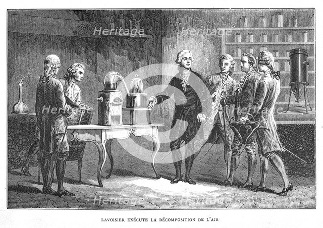 Antoine Laurent Lavoisier, French chemist, demonstrating his discovery of oxygen, 1776 (1874). Artist: Unknown