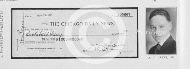 A.J. Carey, Jr.; The Chicago Daily News [1st prize check], 1925. Creator: Unknown.