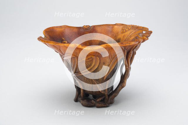 Cup in the Form of an Open Lotus Leaf, with..., Late Ming or early Qing dynasty, 17th/18th cent. Creator: Unknown.