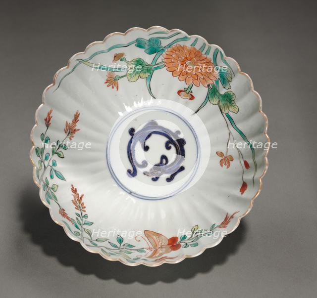 Fluted Bowl with Dragon, Butterfly, and Flowers, early 1700s. Creator: Unknown.