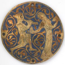 Medallion with Youth Playing Pipe for Dancing Woman with Castanets, French, ca. 1240-60. Creator: Unknown.