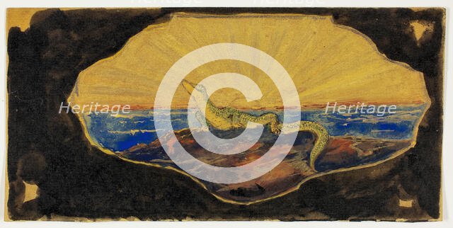 Untitled Drawing for Frame Cartouche (Salamander), 1899/1908. Creator: Theodore Roussel.