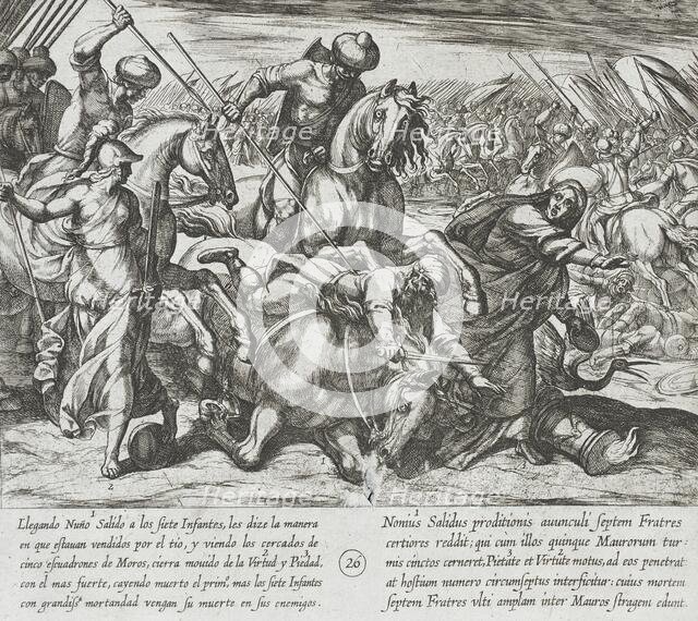 Nuño Salido Tells the Infantes of the Betrayal and is Killed by a Moor, 1612. Creator: Antonio Tempesta.